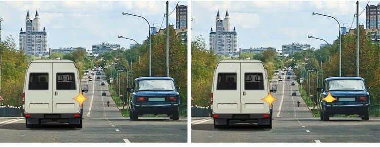 ПДД.РФ - Двигаясь по левой полосе, водитель намерен перестроиться на правую. На каком из рисунков показана ситуация, в которой он обязан уступить дорогу?